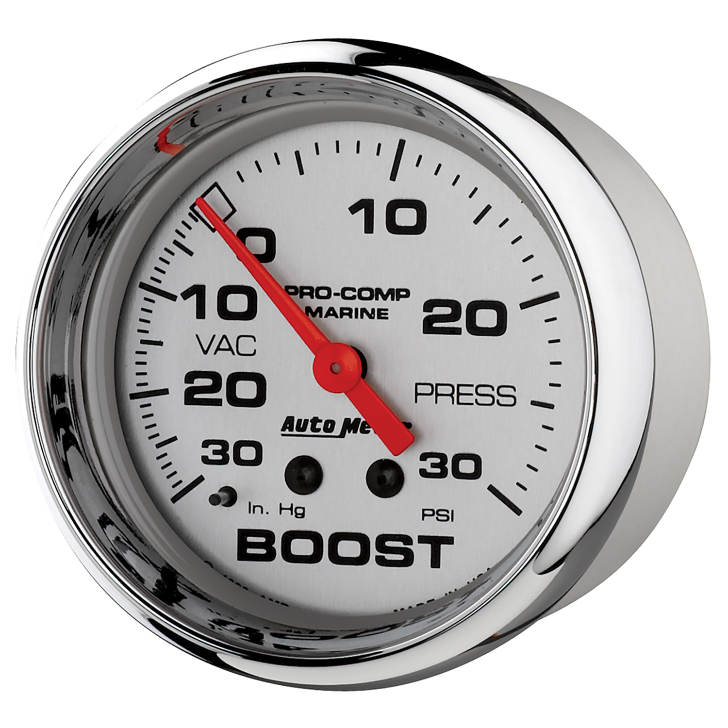 AUTOMETER Vacuum/Boost Gauge 2 5/8", 30Inhg-30PSI, Mechanical, Marine Chrome - Image 2