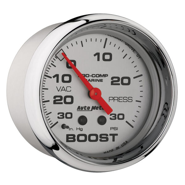 AUTOMETER Vacuum/Boost Gauge 2 5/8", 30Inhg-30PSI, Mechanical, Marine Chrome - Image 3