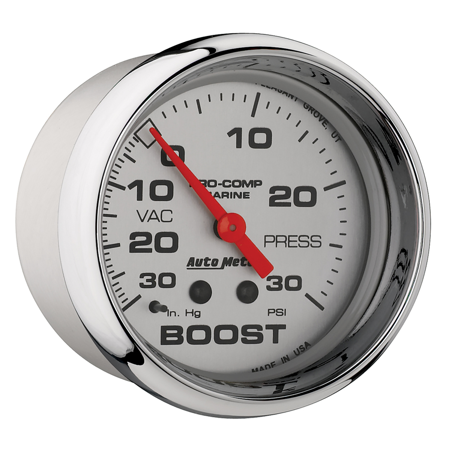 AUTOMETER Vacuum/Boost Gauge 2 5/8", 30Inhg-30PSI, Mechanical, Marine Chrome - Image 3