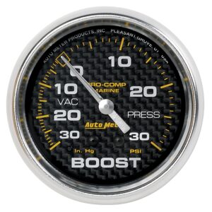 AUTOMETER Vacuum/Boost Gauge 2 5/8", 30Inhg-30PSI, Mechanical, Marine Carbon Fibre
