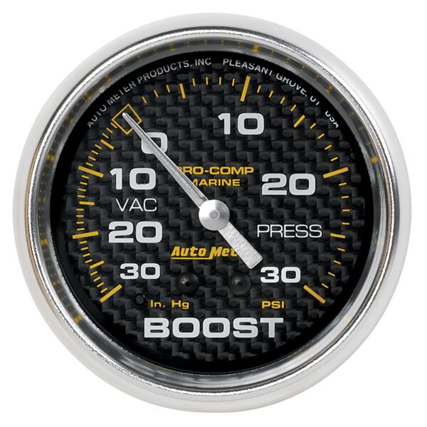 AUTOMETER Vacuum/Boost Gauge 2 5/8", 30Inhg-30PSI, Mechanical, Marine Carbon Fibre