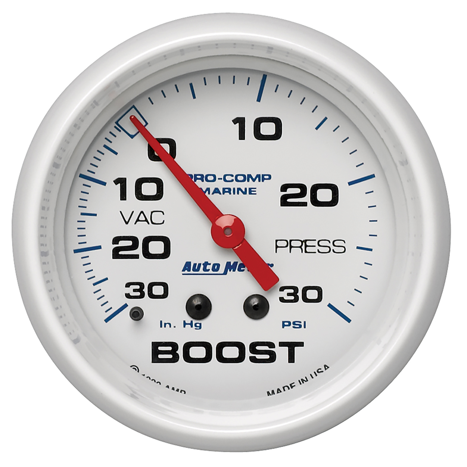 AUTOMETER Vacuum/Boost Gauge 2 5/8", 30Inhg-30PSI, Mechanical, Marine White