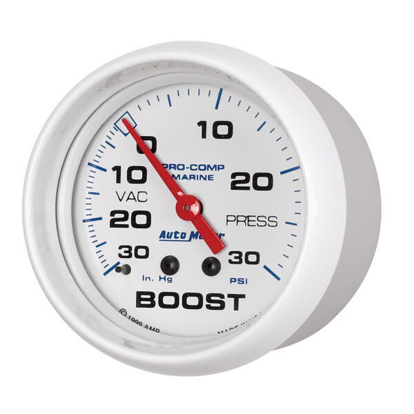 AUTOMETER Vacuum/Boost Gauge 2 5/8", 30Inhg-30PSI, Mechanical, Marine White - Image 2