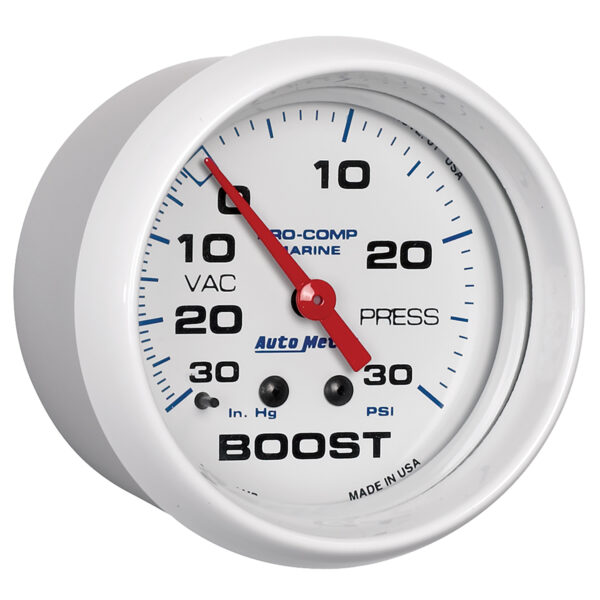 AUTOMETER Vacuum/Boost Gauge 2 5/8", 30Inhg-30PSI, Mechanical, Marine White - Image 3