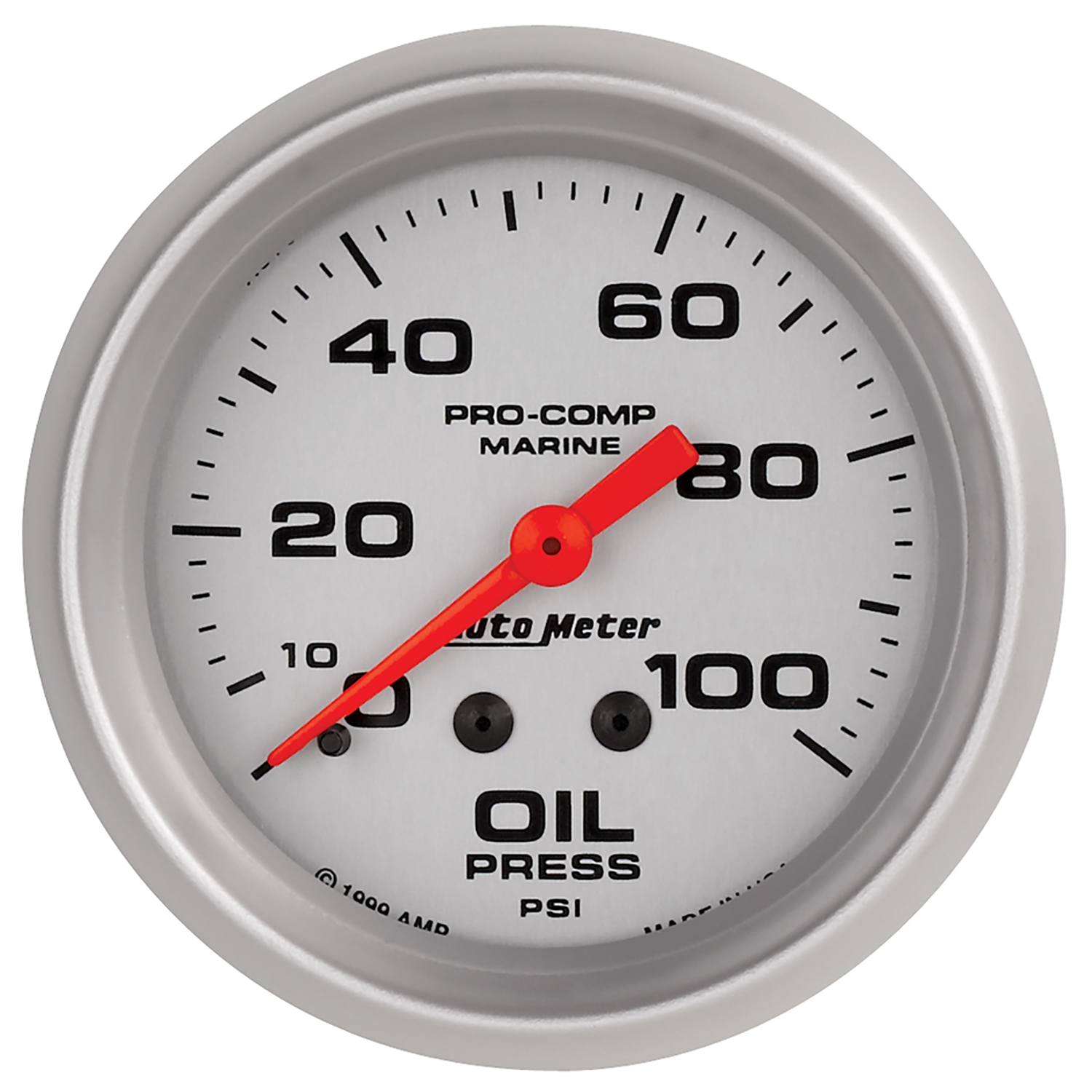 AUTOMETER Oil Pressure Gauge 2 5/8", 100PSI, Mechanical, Marine Silver
