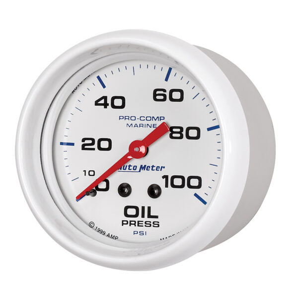 AUTOMETER Oil Pressure Gauge 2 5/8", 100PSI, Mechanical, Marine White - Image 2