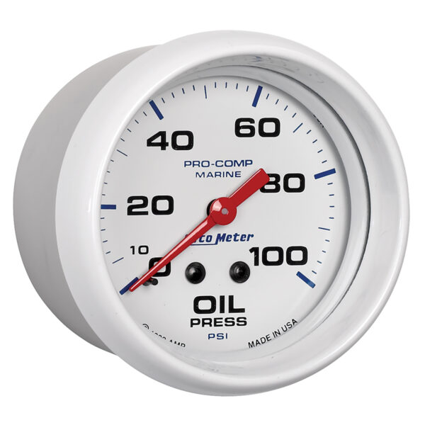 AUTOMETER Oil Pressure Gauge 2 5/8", 100PSI, Mechanical, Marine White - Image 3