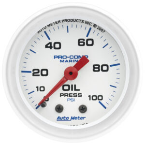 AUTOMETER Oil Pressure Gauge 2 1/16", 100PSI, Mechanical, Marine White