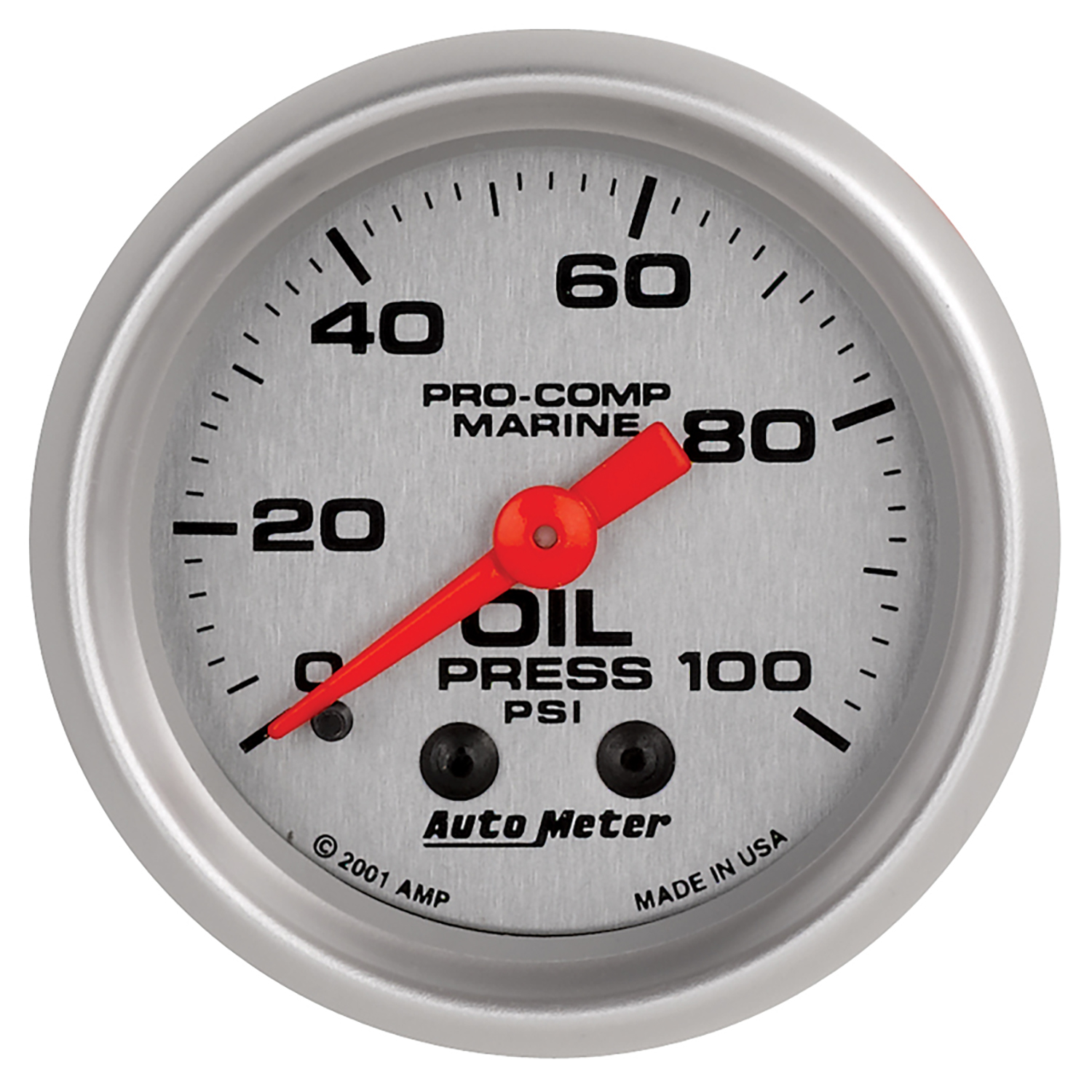 AUTOMETER Oil Pressure Gauge 2 1/16", 100PSI, Mechanical, Marine Silver