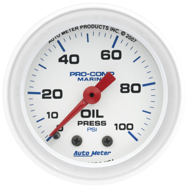 AUTOMETER Oil Pressure Gauge 2 1/16", 100PSI, Mechanical, Marine White