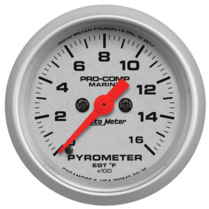 AUTOMETER Gauge, Pyrometer, 2 1/16", 0-1,600°f, Marine Silver