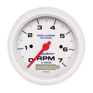 AUTOMETER Tachometer Gauge 3 3/8", 7K RPM, W/ Hourmeter, Marine White