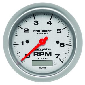 AUTOMETER Tachometer Gauge 3 3/8", 7K RPM, W/ Hourmeter, Marine Silver