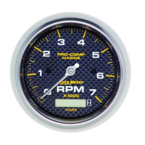 AUTOMETER Tachometer Gauge 3 3/8", 7K RPM, W/ Hourmeter, Marine Carbon Fibre