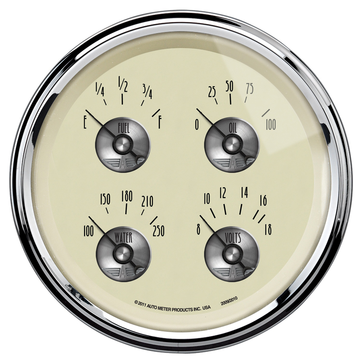 AUTOMETER Gauge, Quad, 5", 0° To 90°F, Elec, Prestige Antique Ivory