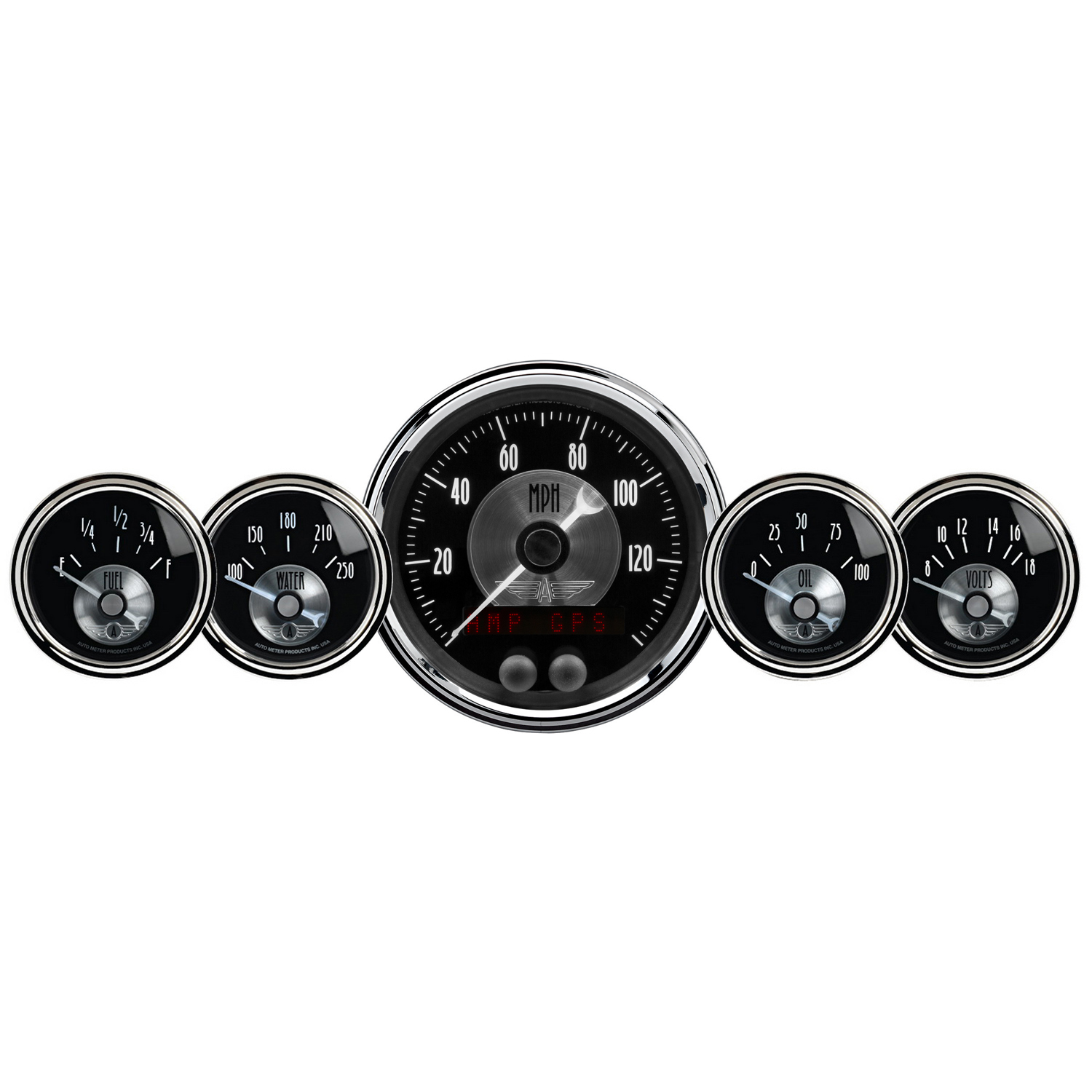 AUTOMETER 5pc Gauge Kit 3 3/8" & 2 1/16", GPS Speedo W/LCD Odo, Prestige Black Diamond