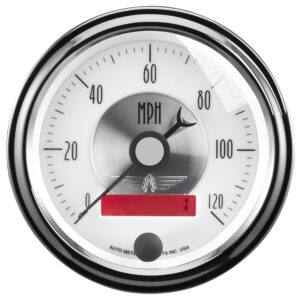 AUTOMETER Speedometer Gauge 3 3/8", 120MPH, Elec. Program W/LCD Odo, Prestige Pearl