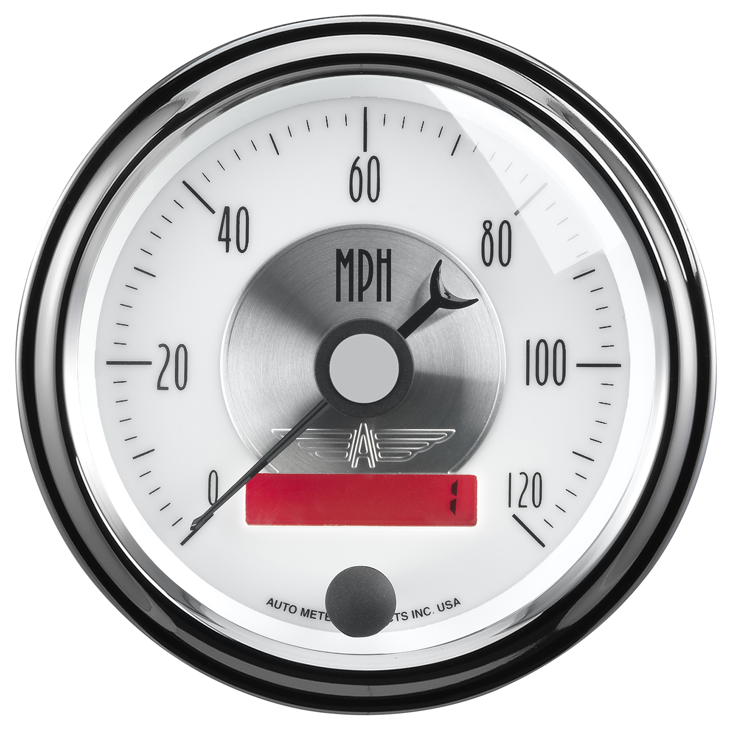 AUTOMETER Speedometer Gauge 3 3/8", 120MPH, Elec. Program W/LCD Odo, Prestige Pearl