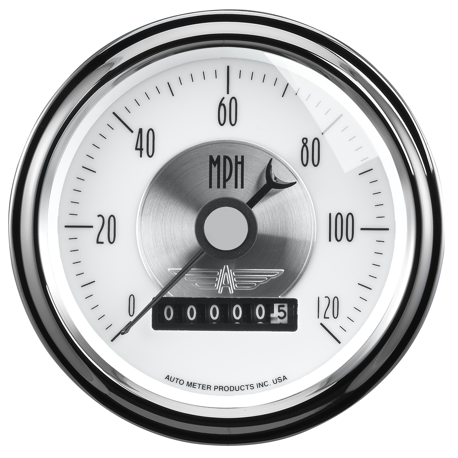 AUTOMETER Speedometer Gauge 3 3/8", 120MPH, Elec. Program W/Wheel Odo, Prestige Pearl