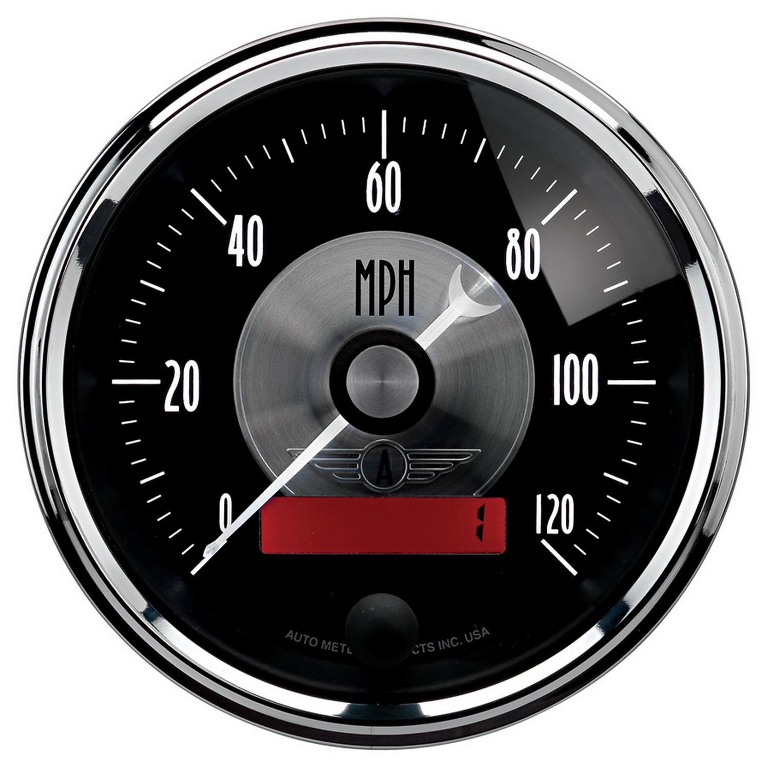 AUTOMETER Speedometer Gauge 3 3/8", 120MPH, Elec. Program W/LCD Odo, Prestige Black Diamond