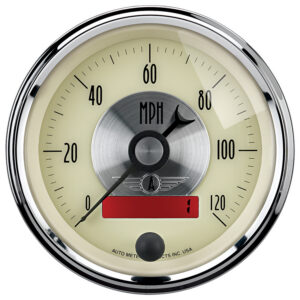 AUTOMETER Speedometer Gauge 3 3/8", 120MPH, Elec. Program W/LCD Odo, Prestige Antique Ivory
