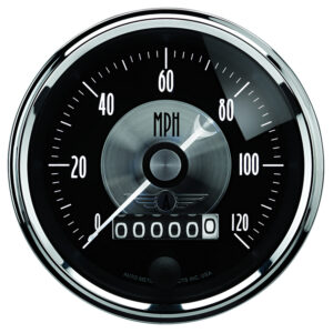 AUTOMETER Speedometer Gauge 3 3/8", 120MPH, Elec. Program W/Wheel Odo, Prestige Black Diamond