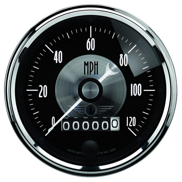 AUTOMETER Speedometer Gauge 3 3/8", 120MPH, Elec. Program W/Wheel Odo, Prestige Black Diamond