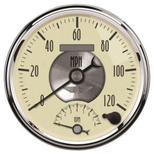 AUTOMETER Tacho/Speedo Gauge 5", 120MPH & 8K RPM, Elec. Program., Prestige Antique Ivory
