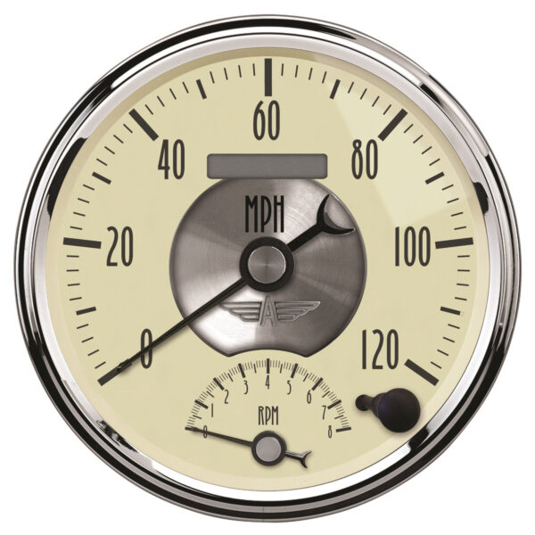 AUTOMETER Tacho/Speedo Gauge 5", 120MPH & 8K RPM, Elec. Program., Prestige Antique Ivory