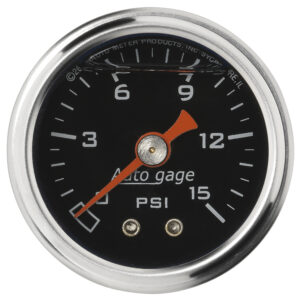 AUTOMETER Pressure Gauge 1.5" Direct Mount, 15PSI, Liquid Filled Mech, Black, 1/8" NPTF Male