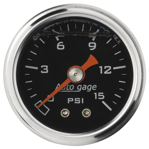 AUTOMETER Pressure Gauge 1.5" Direct Mount, 15PSI, Liquid Filled Mech, Black, 1/8" NPTF Male