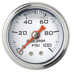 AUTOMETER Pressure Gauge 1.5" Direct Mount, 100PSI, Liquid Filled Mech, White, 1/8" NPTF Male