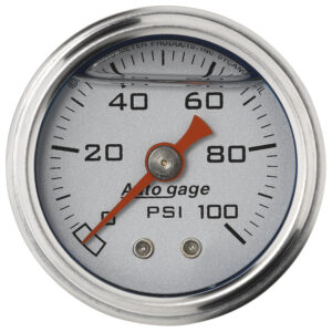 AUTOMETER Pressure Gauge 1.5" Direct Mount, 100PSI, Liquid Filled Mech, Silver, 1/8" NPTF Male
