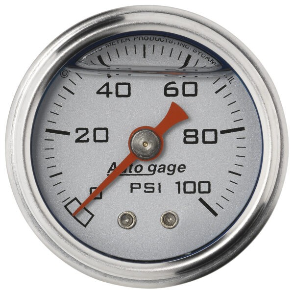 AUTOMETER Pressure Gauge 1.5" Direct Mount, 100PSI, Liquid Filled Mech, Silver, 1/8" NPTF Male