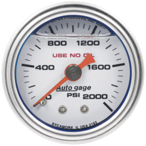 AUTOMETER Pressure Gauge 1.5" Direct Mount, 2,000PSI, Liquid Filled Mech, White, 1/8" NPTF Male
