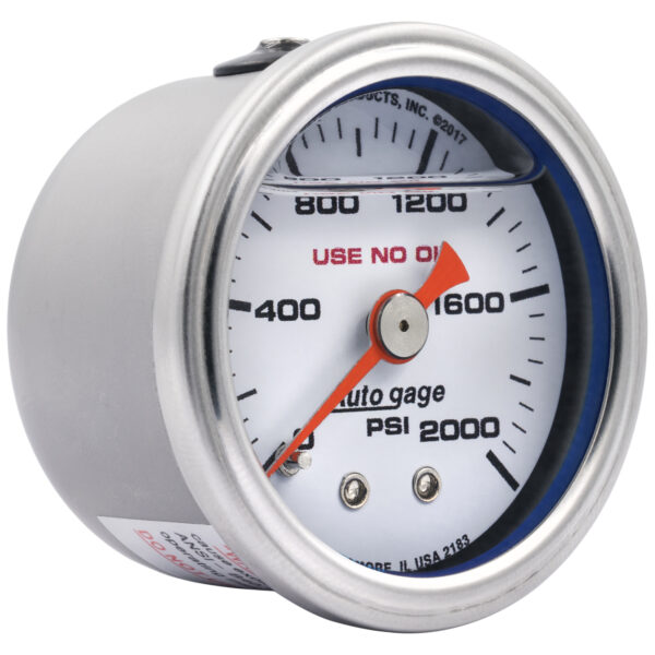 AUTOMETER Pressure Gauge 1.5" Direct Mount, 2,000PSI, Liquid Filled Mech, White, 1/8" NPTF Male - Image 2