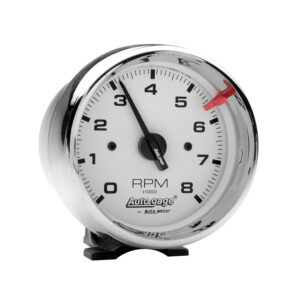 AUTOMETER Tachometer Gauge 3 3/4", 8K RPM, Pedestal, Wht Dial Chrome Case, Autogage