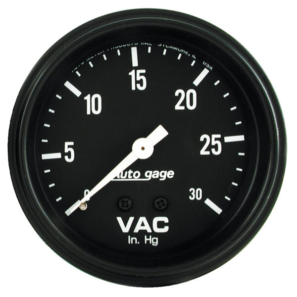 AUTOMETER Vacuum Gauge 2 5/8", 30Inhg, Mechanical, Black, Autogage