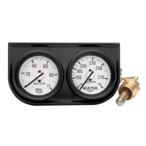 AUTOMETER 2" Gauge Console, 100PSI Oil Pressure, 280°F Water Temp, Wht Dial, Black Bzl, Autogage