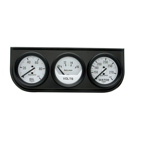 AUTOMETER Gauge Console, Oilp/Wtmp/Volt, 2", 100PSI, 280 °F, 16v, White & Black, Auto Gage
