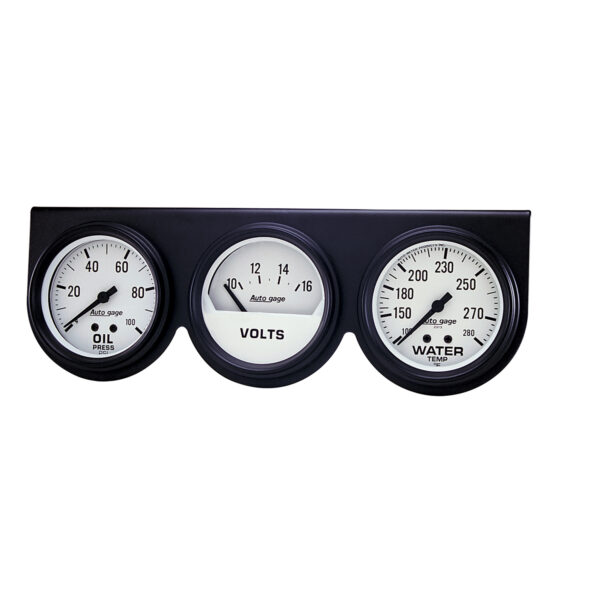 AUTOMETER Gauge Console, Oilp/Wtmp/Volt, 2 5/8", 100PSI/280°f/16V, Wht Dial, Black Bzl, Ag