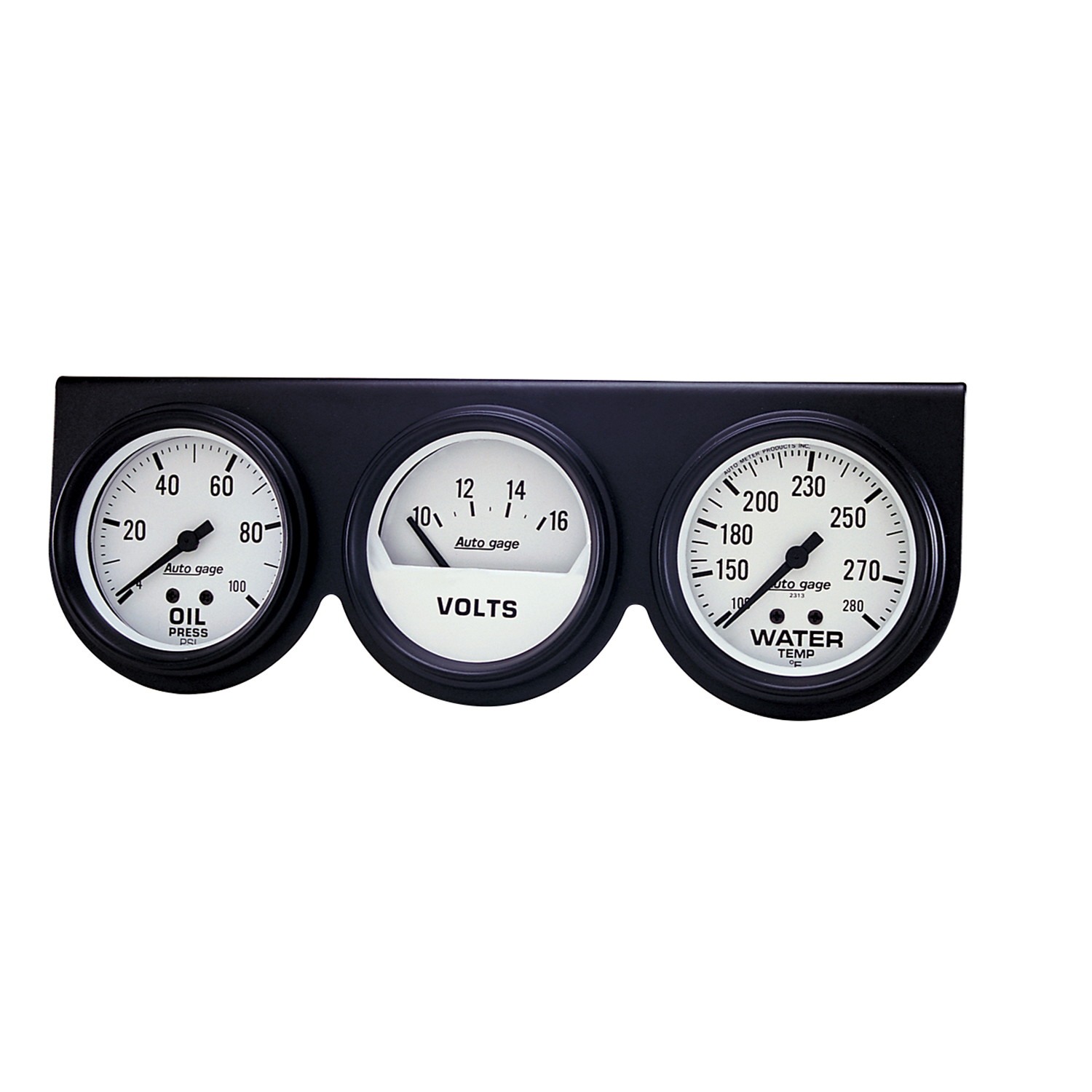AUTOMETER Gauge Console, Oilp/Wtmp/Volt, 2 5/8", 100PSI/280°f/16V, Wht Dial, Black Bzl, Ag