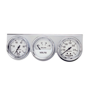 AUTOMETER Gauge Console, Oilp/Wtmp/Volt, 2 5/8", 100PSI/280°f/16V, Wht Dial, Chrome Bzl, Ag
