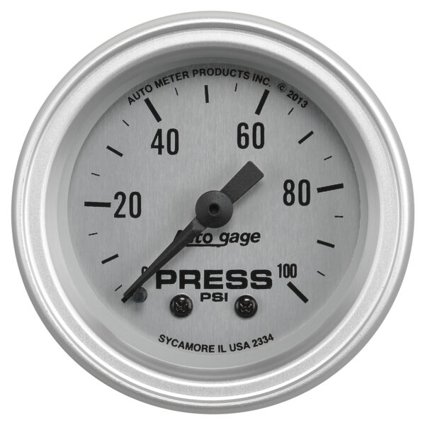 AUTOMETER Gauge Console, Oil Pressure, 2 1/16", 100PSI, Slvr Dial, Slvr Bezel, Autogage
