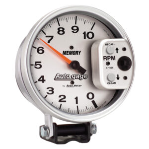 AUTOMETER Auto Gage 5" 10K RPM Tachometer Gauge, Pedestal & Peak Memory, Silver