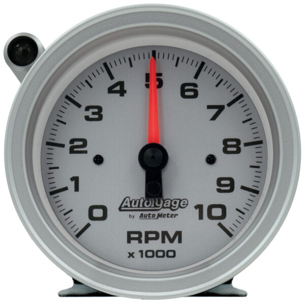 AUTOMETER Tachometer Gauge 3 3/4", 10K RPM, Pedestal W/Ext Shift Light, Slvr Dial Black Case, Ag