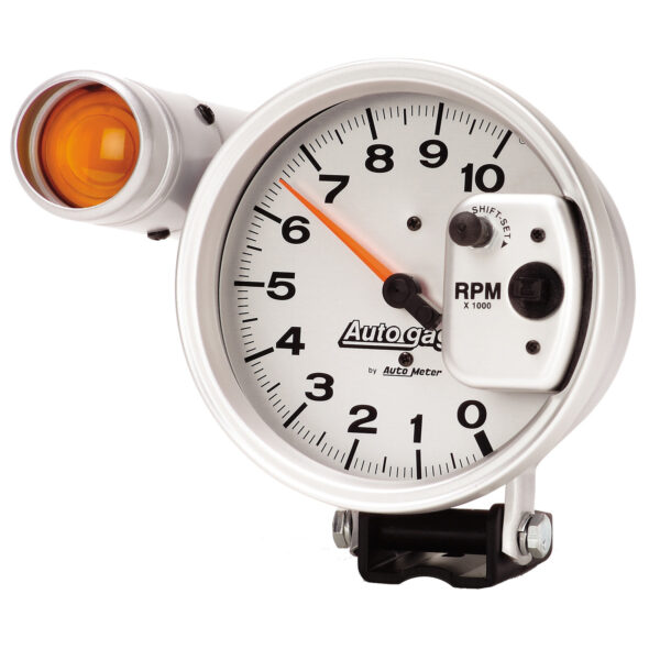 AUTOMETER Tachometer Gauge 5", 10K RPM, Pedestal W/ Ext. Shift-Lite, Silver, Auto Gage - Image 2