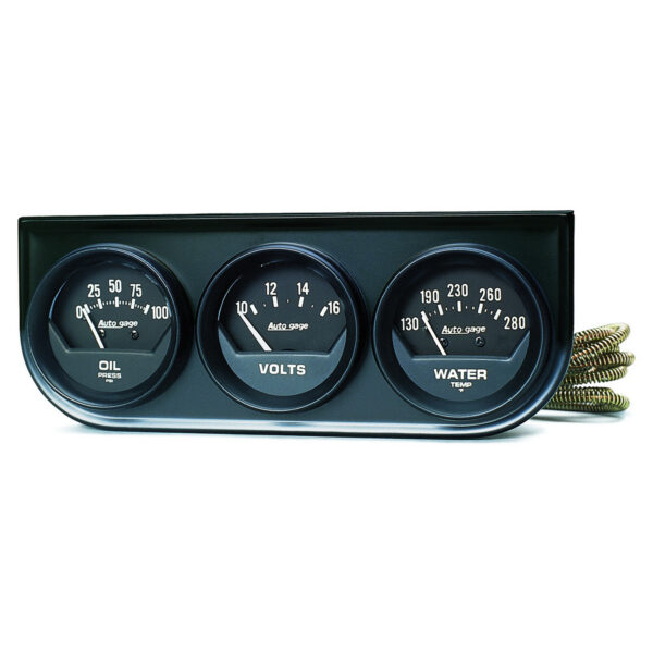 AUTOMETER Gauge Console, Oilp/Wtmp/Volt, 2", 100PSI/280°f/16V, Black Dial, Black Bzl, Ag