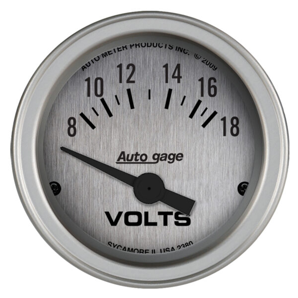 AUTOMETER Gauge Console, Voltmeter, 2 1/16", 18V, Slvr Dial, Slvr Bezel, Autogage