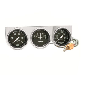 AUTOMETER Gauge Console, Oilp/Wtmp/Amp, 2 5/8", 100PSI/280°f/60A, Black Dial, Chrome Bzl, Ag